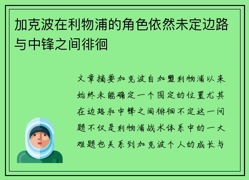 加克波在利物浦的角色依然未定边路与中锋之间徘徊 加克波在利物浦的角色依然未定边路与中锋之间徘徊